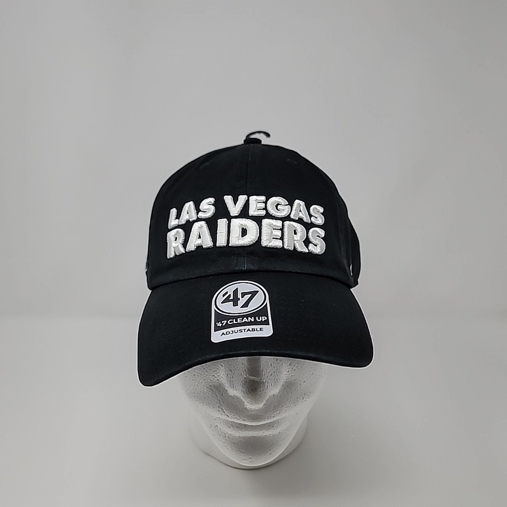 '47 Clean Up Adjustable Hat NFL Las Vegas Raiders Embroidered Script Black White